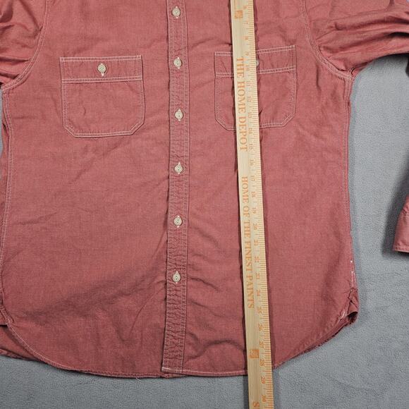 J Crew Chambray Shirt Mens Large Red Button Up Chin Strap Work Long Sleeve Y2K - Picture 9 of 10